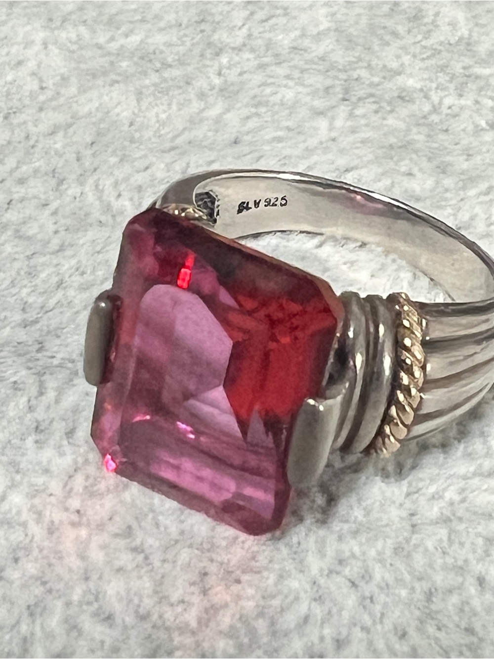 Vintage Sadye L Vassil SLV 925
Sterling Silver Gold Pink Spinel
Cocktail Ring
